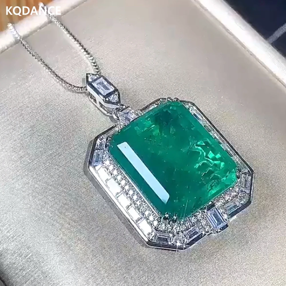 

KQDANCE Created Sapphire Paraiba Tourmaline Pariba Emerald Gemstone Diamond Pendant Necklace with Large Blue Green Stone Jewelry