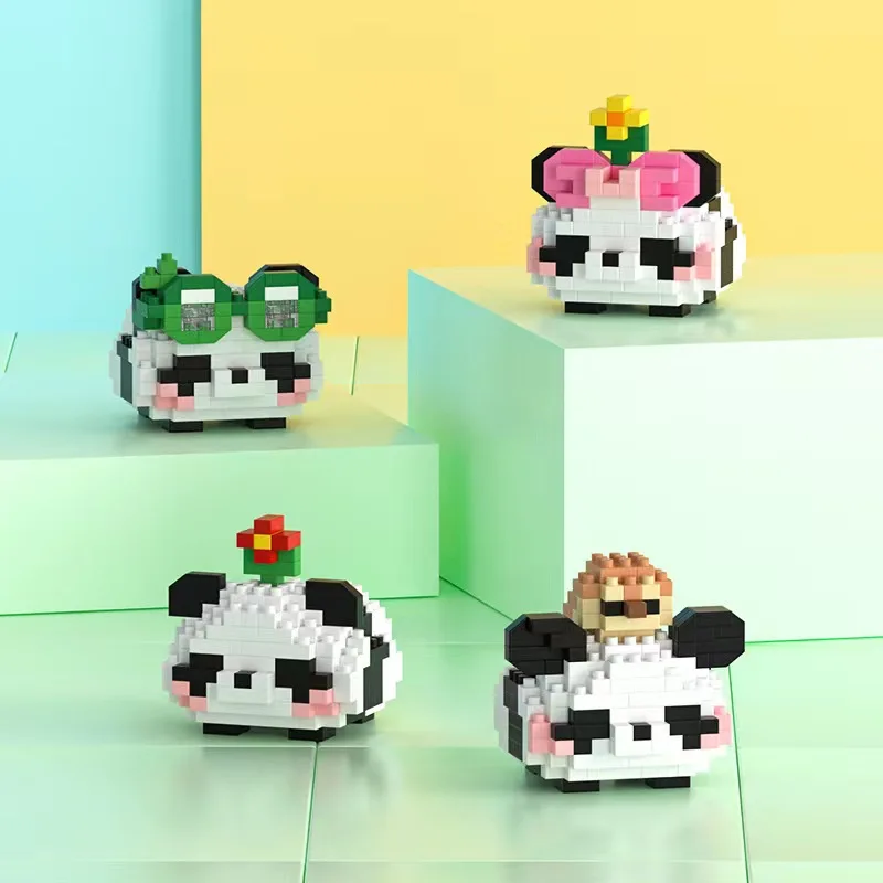 4pcs/set Mini Size Kawaii Walking Panda Micro Building Blocks Cute Animal Bricks Decoration Toys For Children Gifts