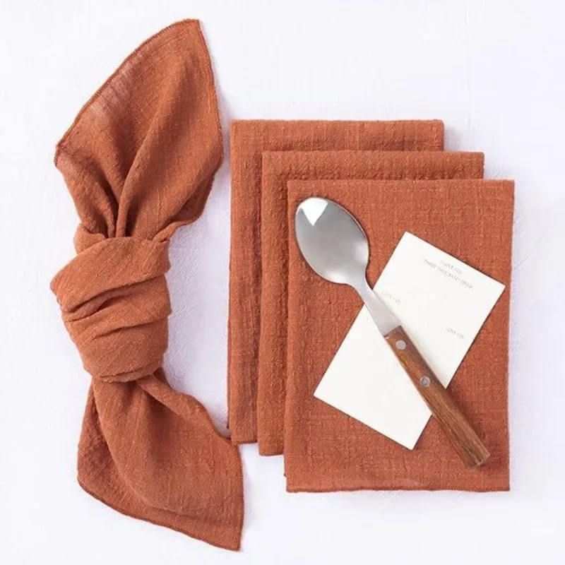 3/5pcs Solid Color Cotton Napkin Cloth Hemming Party Wedding Party Tablecloths Table Runner Gauze Placemat Restaurant Supplies