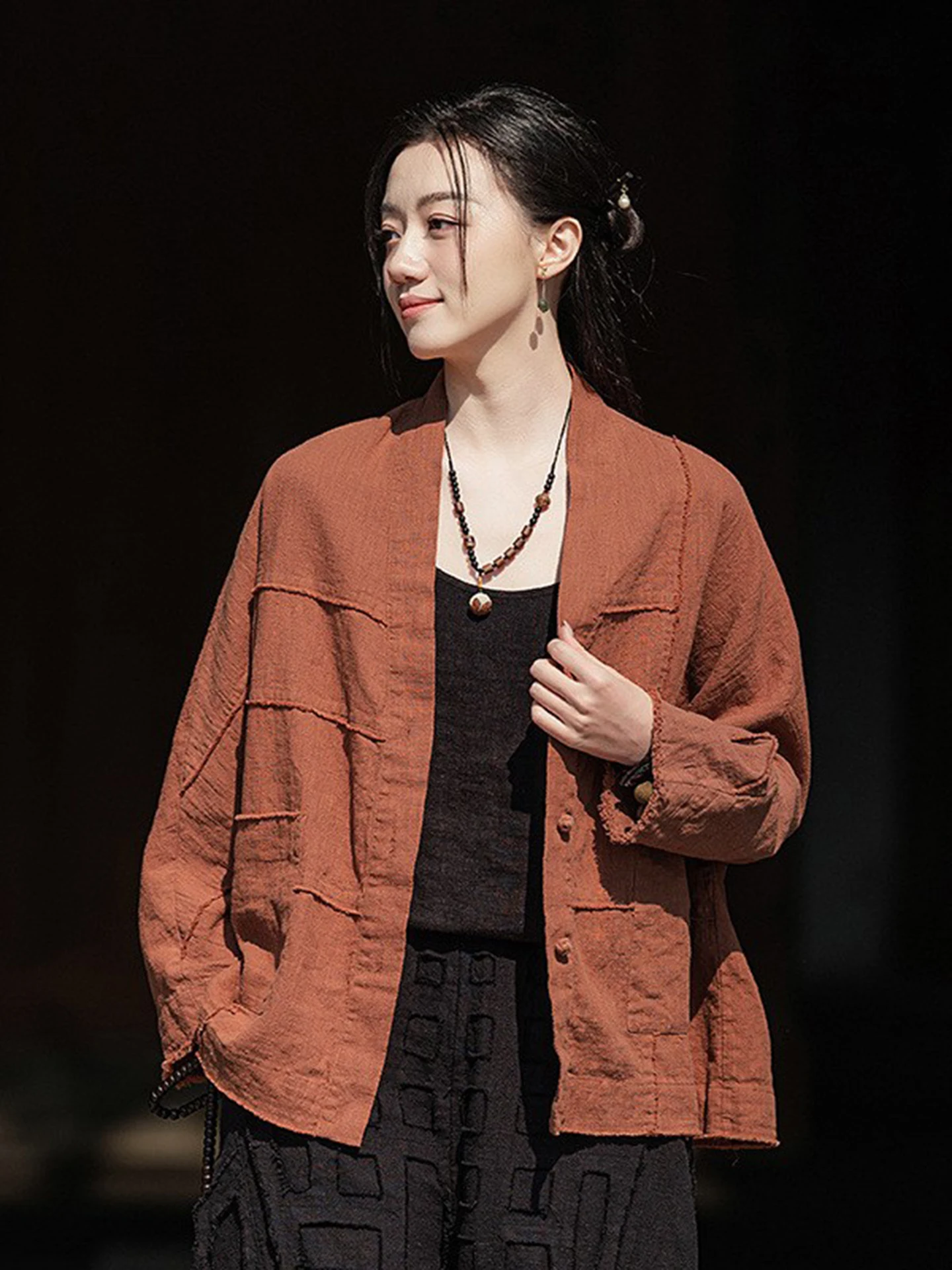 New Autumn Chinese Style Cotton Linen Women's Jacket National Fashion Outerwear Small Tea Service Top Retro Button Zen Style ...