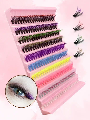 Imagen 1 del producto ABONNIE pestañas en racimo coloridas, 10 filas con 200 Uds. D 40D 14mm/16mm, pestañas individuales, extensiones de pestañas en racimo DIY para fiesta