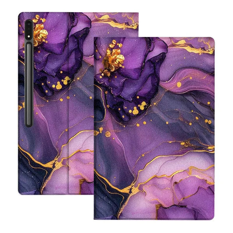 Capa de Tablet em Padrão de Tinta Dourada Roxa para Samsung Galaxy Tab S11 S10 S9 S8 S7 S6 A11 A9 A8 A7 Lite FE Plus