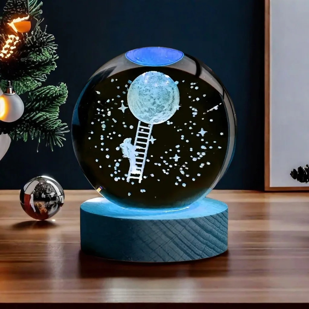 1pc 3D engraving astronaut moon landing crystal ball decoration, nightlights in various colors, gifts for mom, gifts for her/him