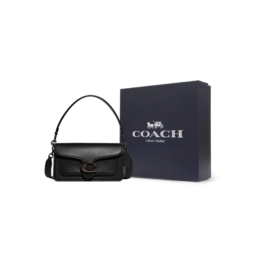 COACH Tabby Pebbled Leather Portable Crossbody Bag, Shoulder Bag Medium Women's Pure Black CH857-V5BLK