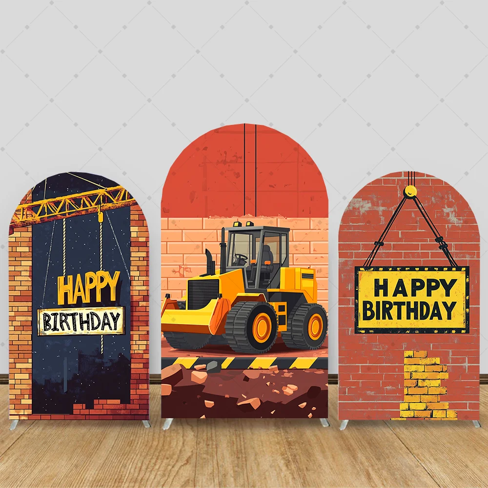 

Construction Theme Arch Cover Backdrop Brick Wall Excavator Crane Decor For Boy Kid Construction Birthday Party Decor Background