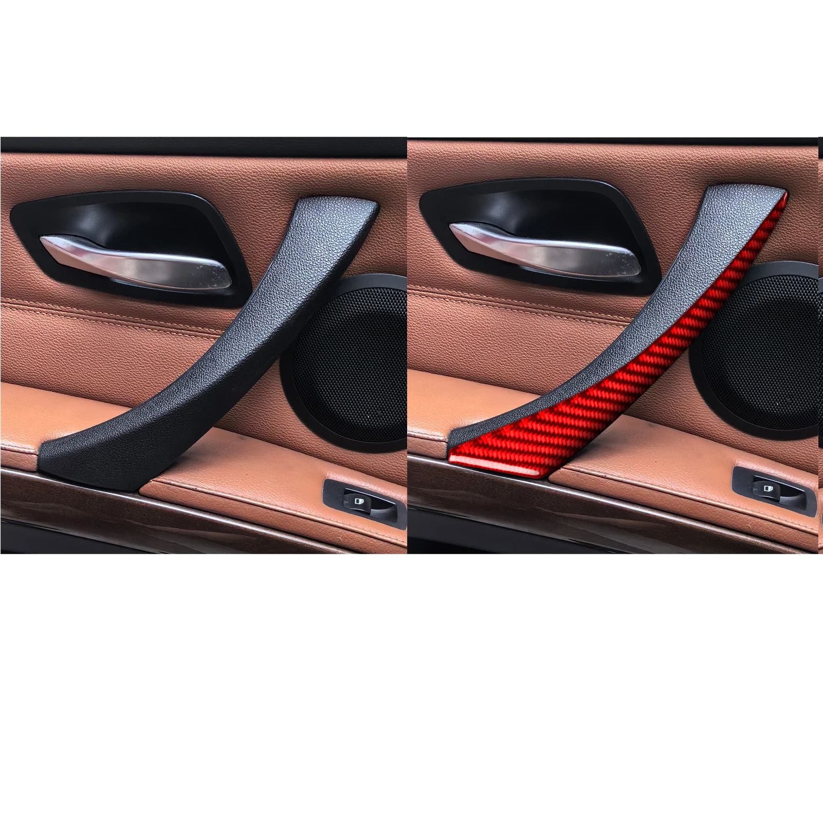 For BMW 3 Series E90 2005-2012 Car Door Inner Handle Cover Frame Trim Red Real Soft Carbon Fiber Interior Accessories Stickers