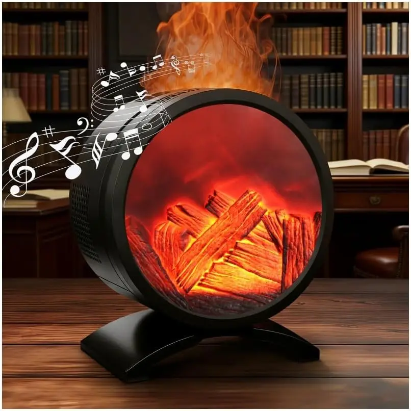 

Fireplace Flame Oil Diffuser with Speaker, 260mL Aromatherapy Mist, 5 Color Fire Aroma Diffuser, Ultrasonic Timer Auto Shut-Off