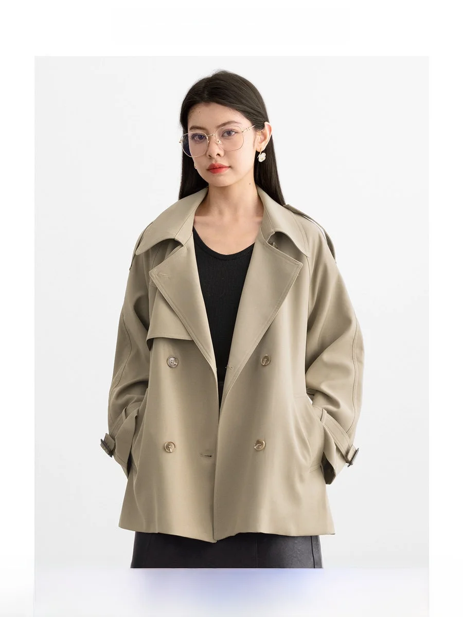 

ROCO2026 Spring Autumn British Retro Classic Style Mid-Length Coat Jacket Outerwear Small Size Elegant Coat for Women