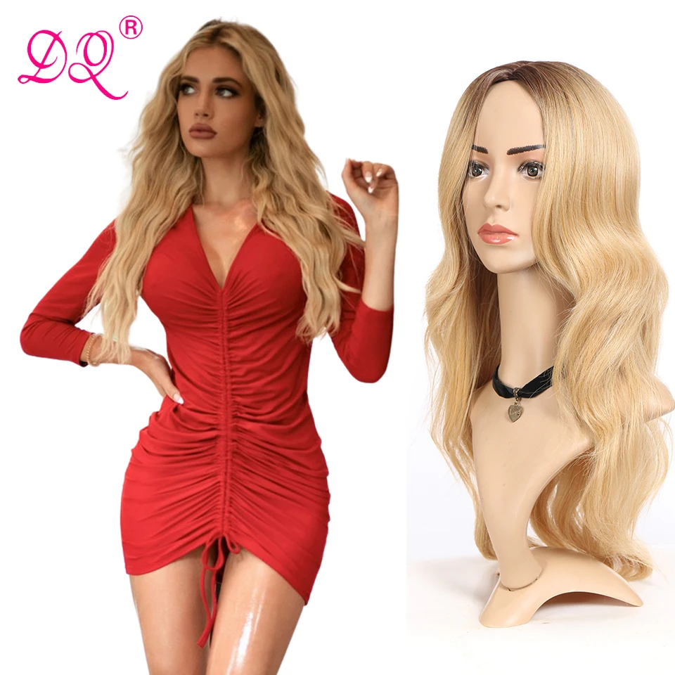 

Ombre Blonde Color Long Wavy Wig with Bangs for Women Natural Curly Middle Part Wig Synthetic Hair Daily Cosplay Halloween Party