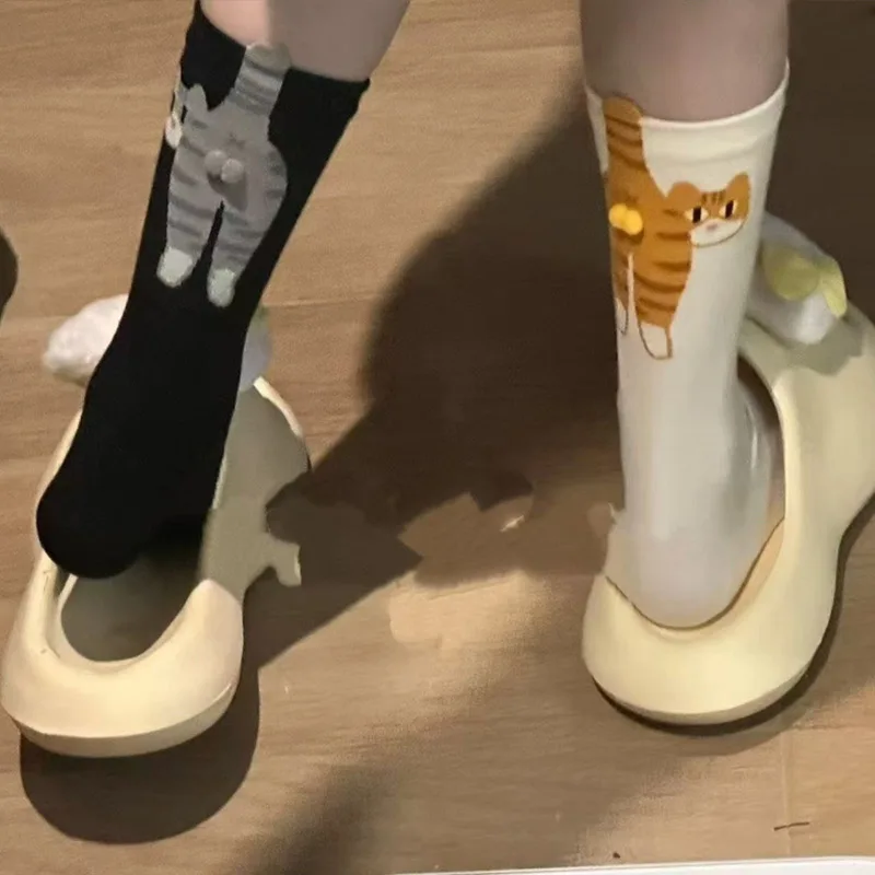 

Socks Women's Cute Funny Cat Ins Korean Mid-tube Sleeping Socks Creative Combed Cotton Mid Tube Socks Woman 2025 New Year Gift