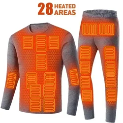 Roupa interior aquecida inteligente das mulheres dos homens aquecimento 28/16/12 áreas inverno roupa interior térmica anti-frio esportes de inverno conjunto aquecido