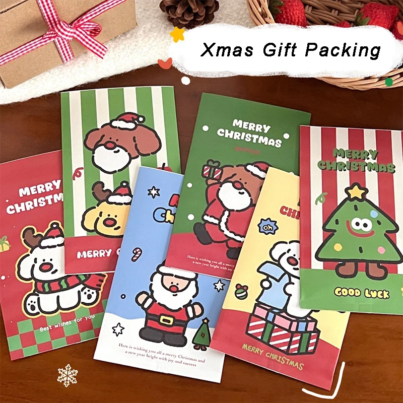 10er-Pack Weihnachtsgeschenk-Verpackungsbeutel, Cartoon-Papiertüte mit Kraftmotiv, für Süßigkeiten, Kekse, Backen, Snacks, Weihnachten, Party, Geschenkverpackung