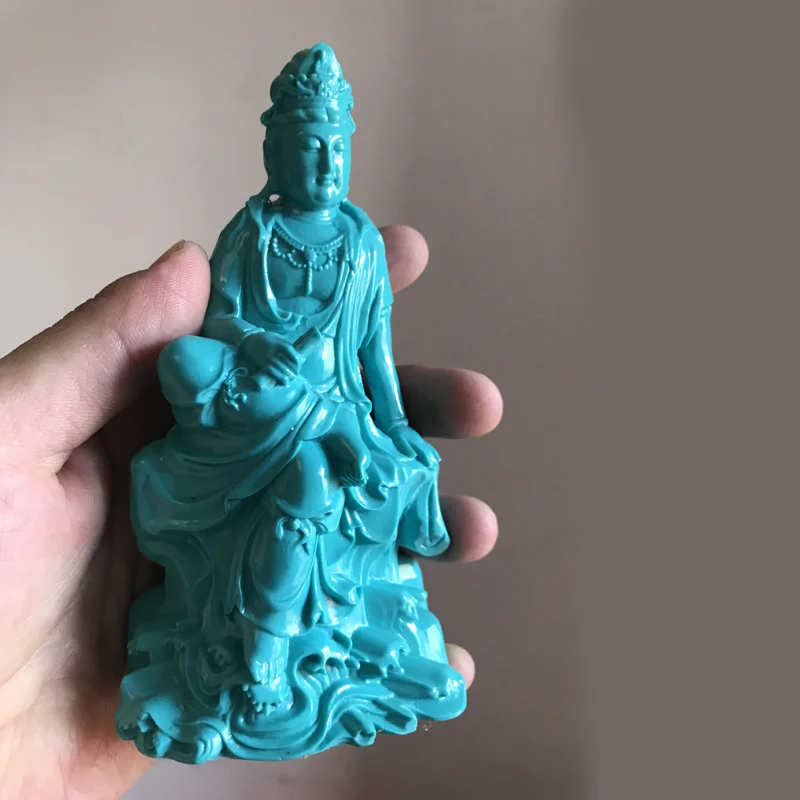 

Turquoise Guanyin Ornaments Crafts Kwan-Yin Worships Buddha Statue Household Furnishings Living Room Decoration