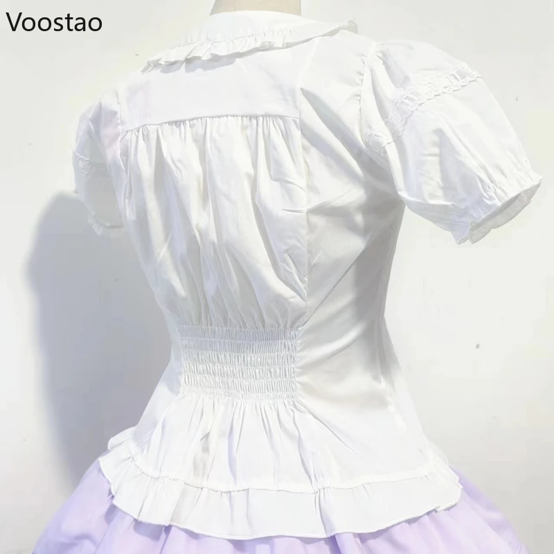 Victorian Gothic Lolita Shirts Women Sweet Elegant Detachable Long Sleeves Blouses Japanese Vinatge Peter Pan Collar Slim Tops