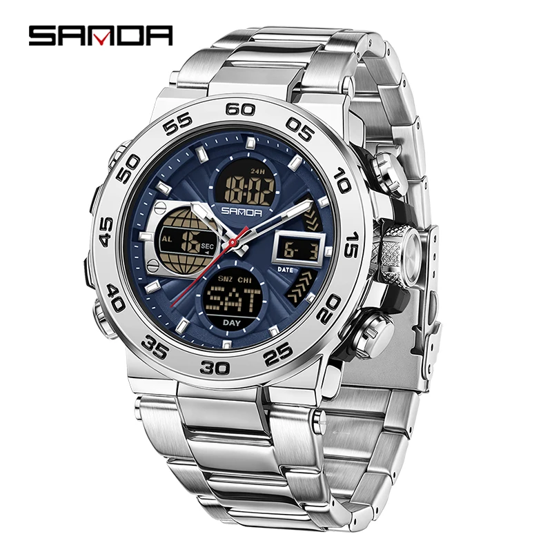 

SANDA 6312, модные спортивные электронные часы, многофункциональные стереоскопические часы с двойным дисплеем, обратный отсчет, деловые мужские часы для отдыха