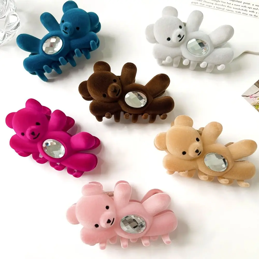 Cute Flocking Cute Bear Hair Claw Hair Clip Shark Clip Shark Grab Clip Rhinestone Hairpin Back Head Hair Clip Travel