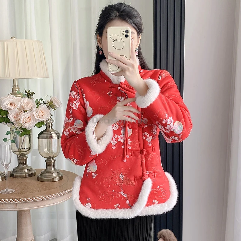 

Улучшенное пальто Ципао 925, зимнее стеганое утепленное хлопковое пальто, китайское винтажное китайское пальто в стиле Dongbei с цветочным принтом