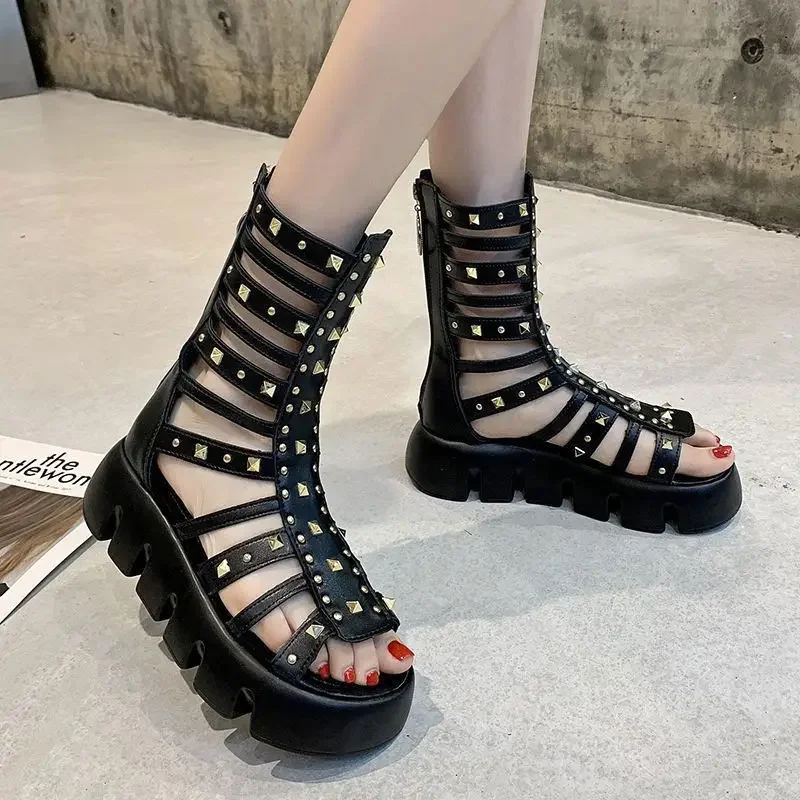 Ladies Shoes Outdoor Rivet Women\'s Sandals With Medium Heels Luxury Original Asian Size Sandal The Best Summer Comfortable