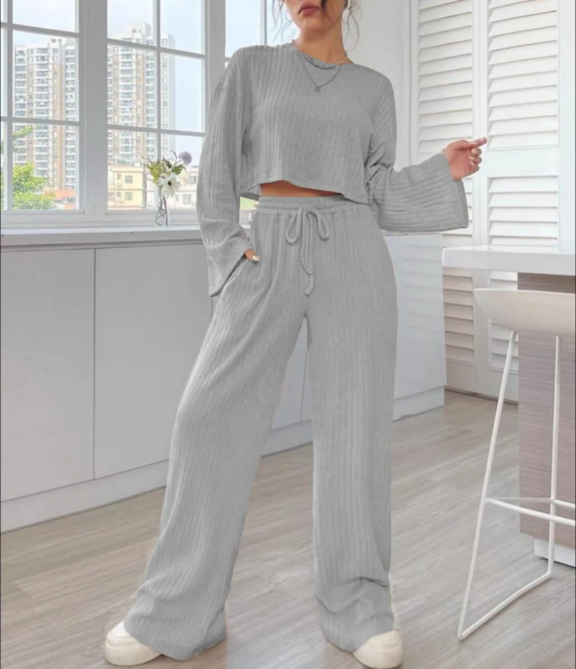 

Warm Knitted Long Sve Casual Home Wear Women's Faion Set Autumn Winter New Sle Comfortable Soft Polyester Suit