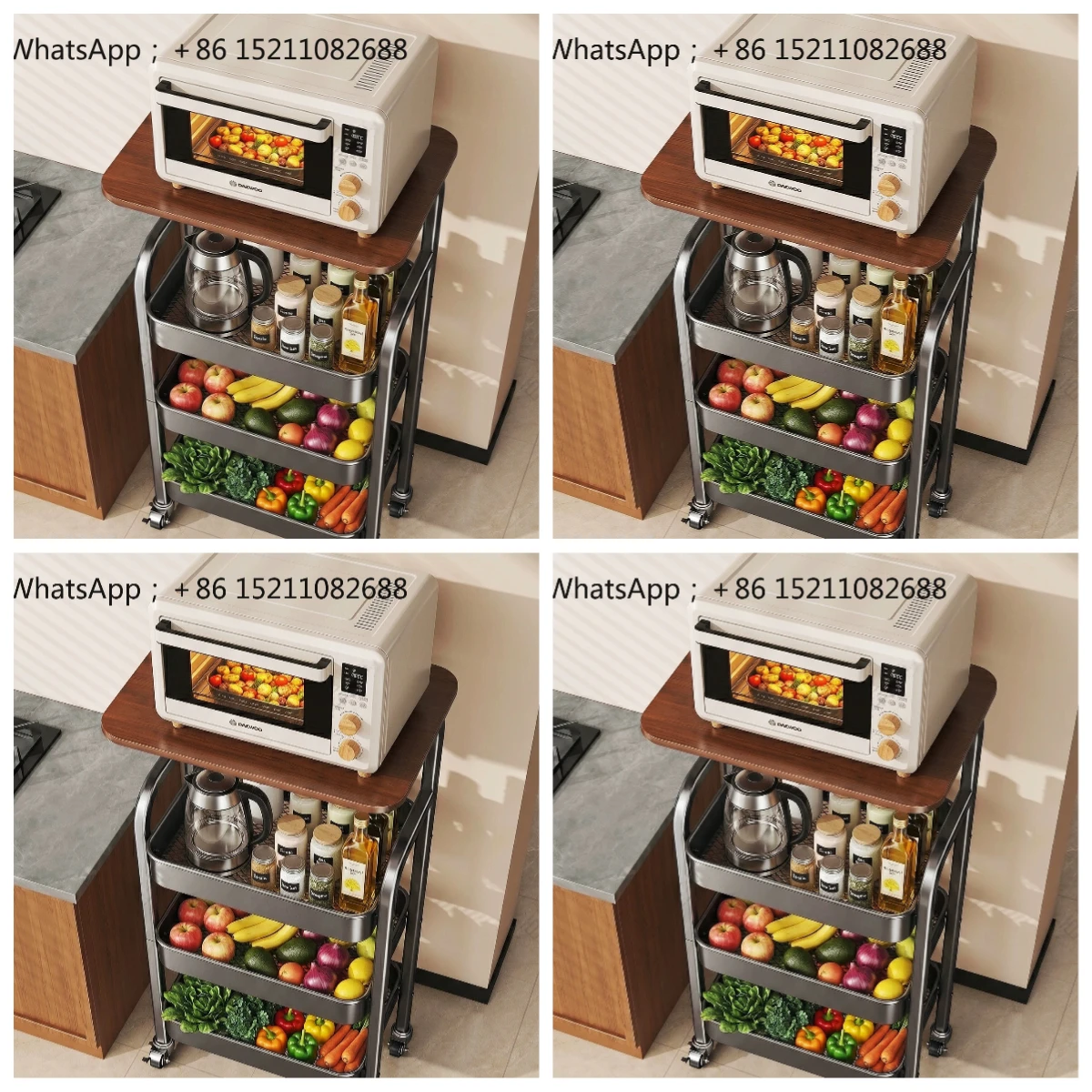 LLY kitchen rack trolley multi-functional microwave oven rack for fruit and vegetable baskets multi-layer storage rack