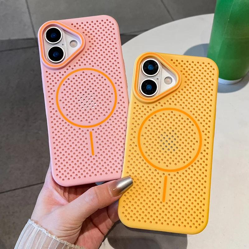Honeycomb Mesh Cooling Magnetic Phone Case For iPhone 16  Pro Max 17 Air 15 14 13 12 Magsafe Heat Dissipation Hard Back Cover