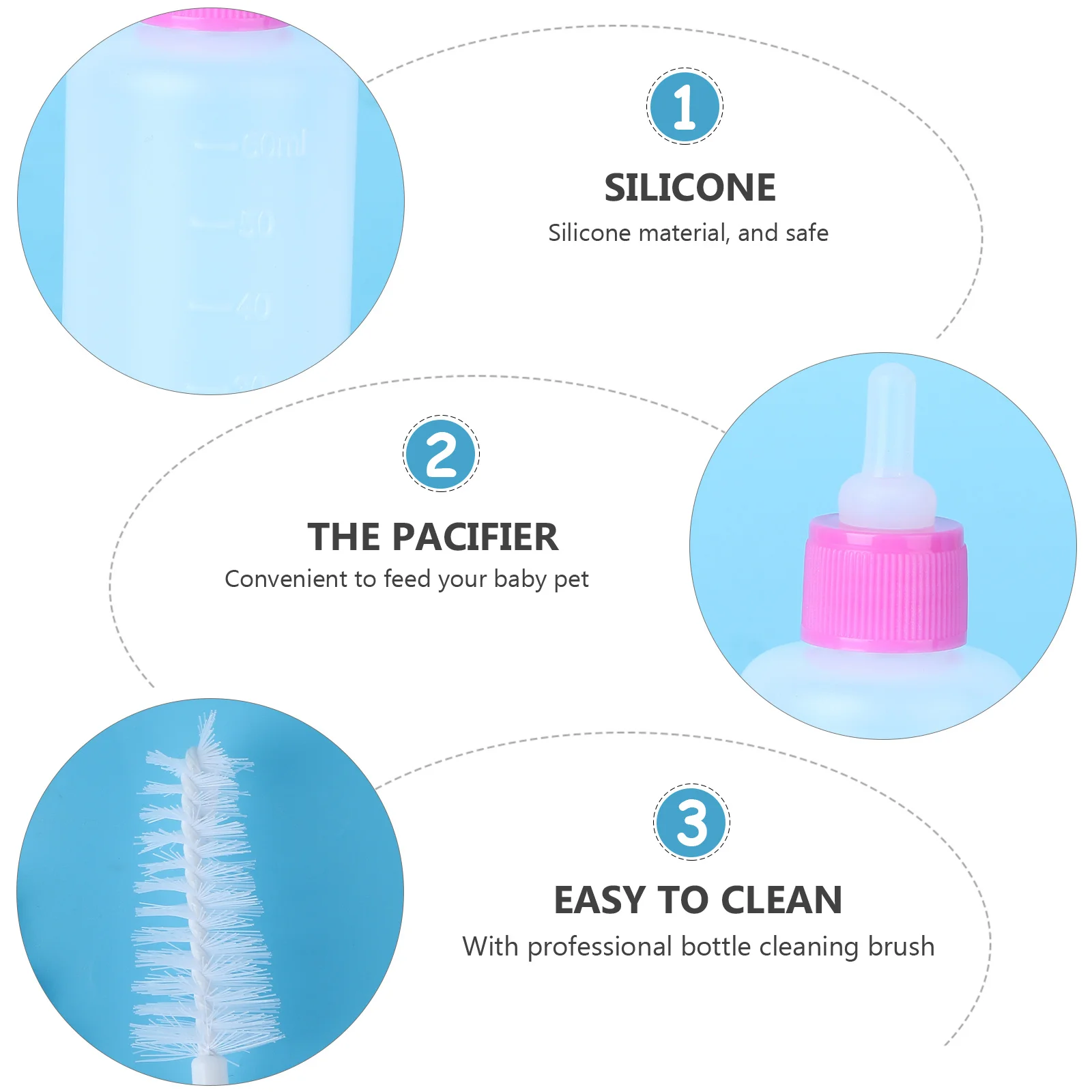 

2Sets Pet Milk Bottle Kit Baby Animal Nursing Feeding Bottles Pink Blue Includes Bottle Brush Puppy Kitten Feeder