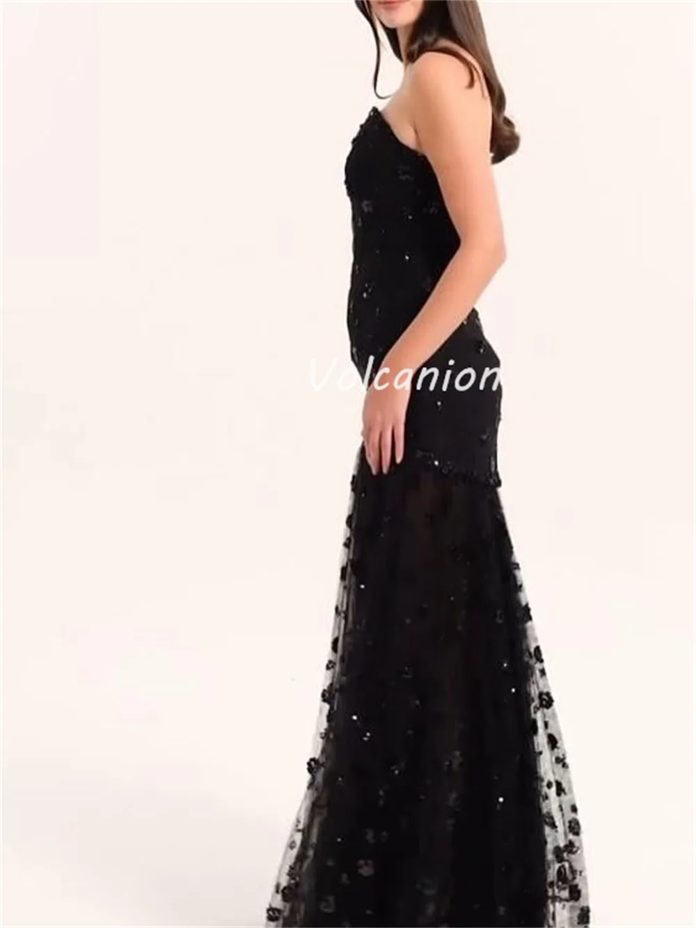 Robes longues droites sans bretelles, Jersey complexe personnalisé, strass, fleurs faites à la main, perles, robes d'occasion sur mesure