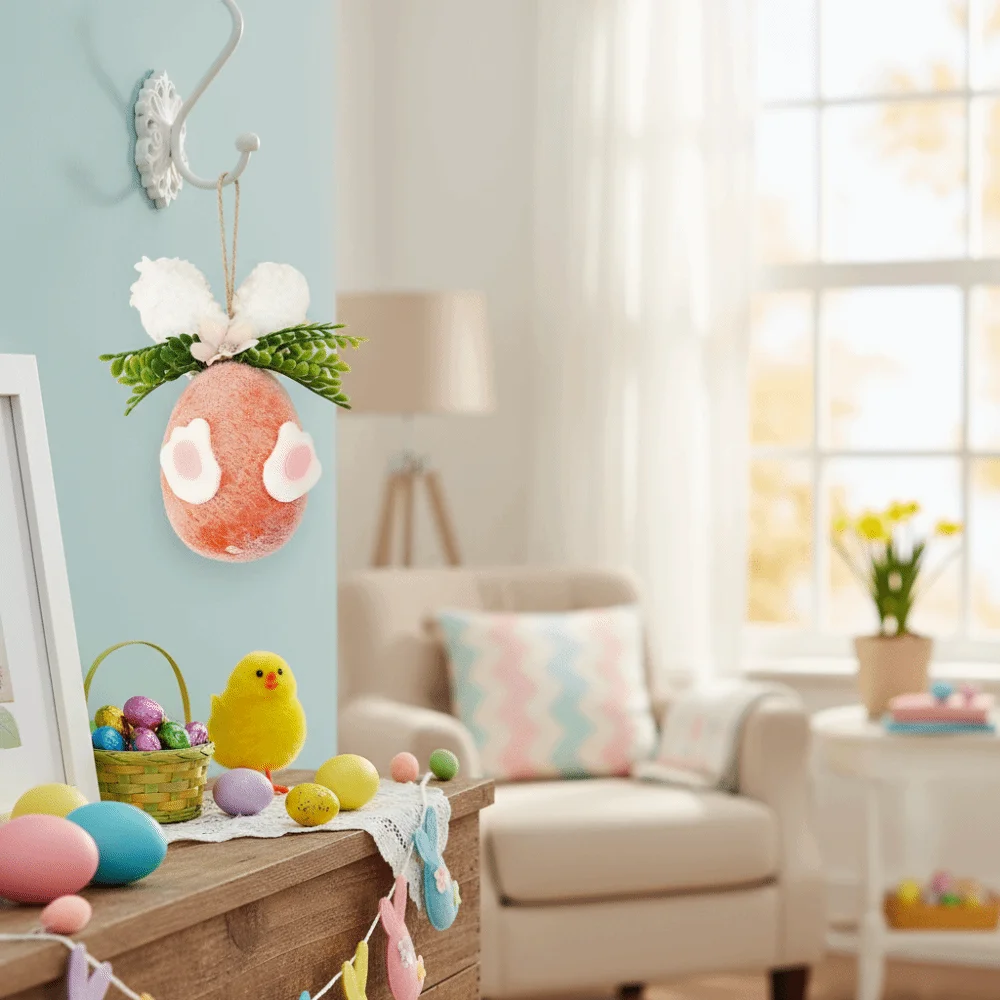 Flower Dot Foam Easter Eggs Rabbit Design with Rope Easter Eggs Gift Decorative Colorful Hanging Flower Egg Venue Layout