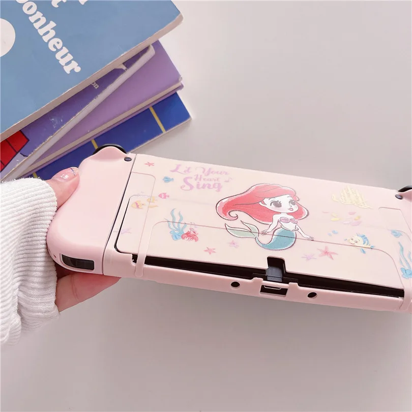 Disney-funda protectora de sirena para Nintendo Switch, carcasa suave para estación de carga, Oled, NS, Protector de cristal