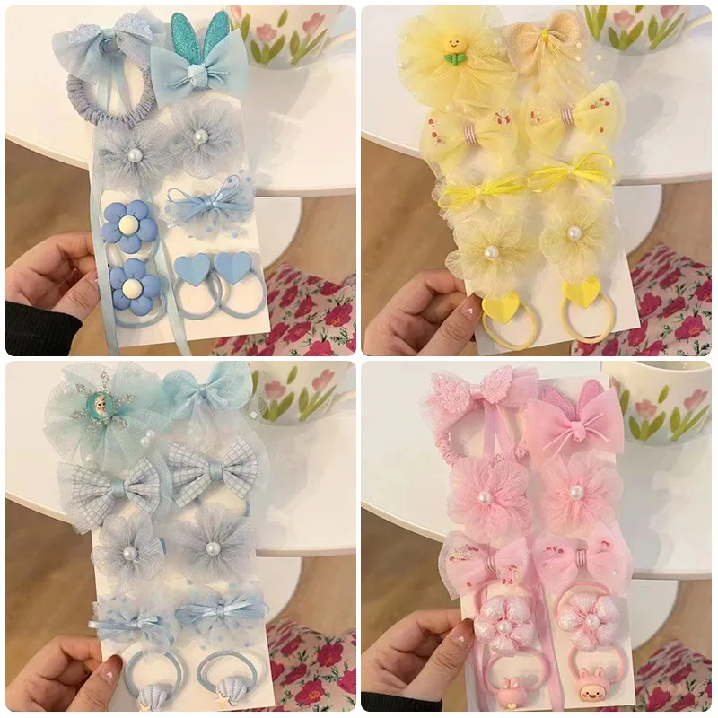 Cute Girls' Hairpin Bowknot Flower Children's Princess Fragmented Hair Clip ins Fabric Plaid Hairpin