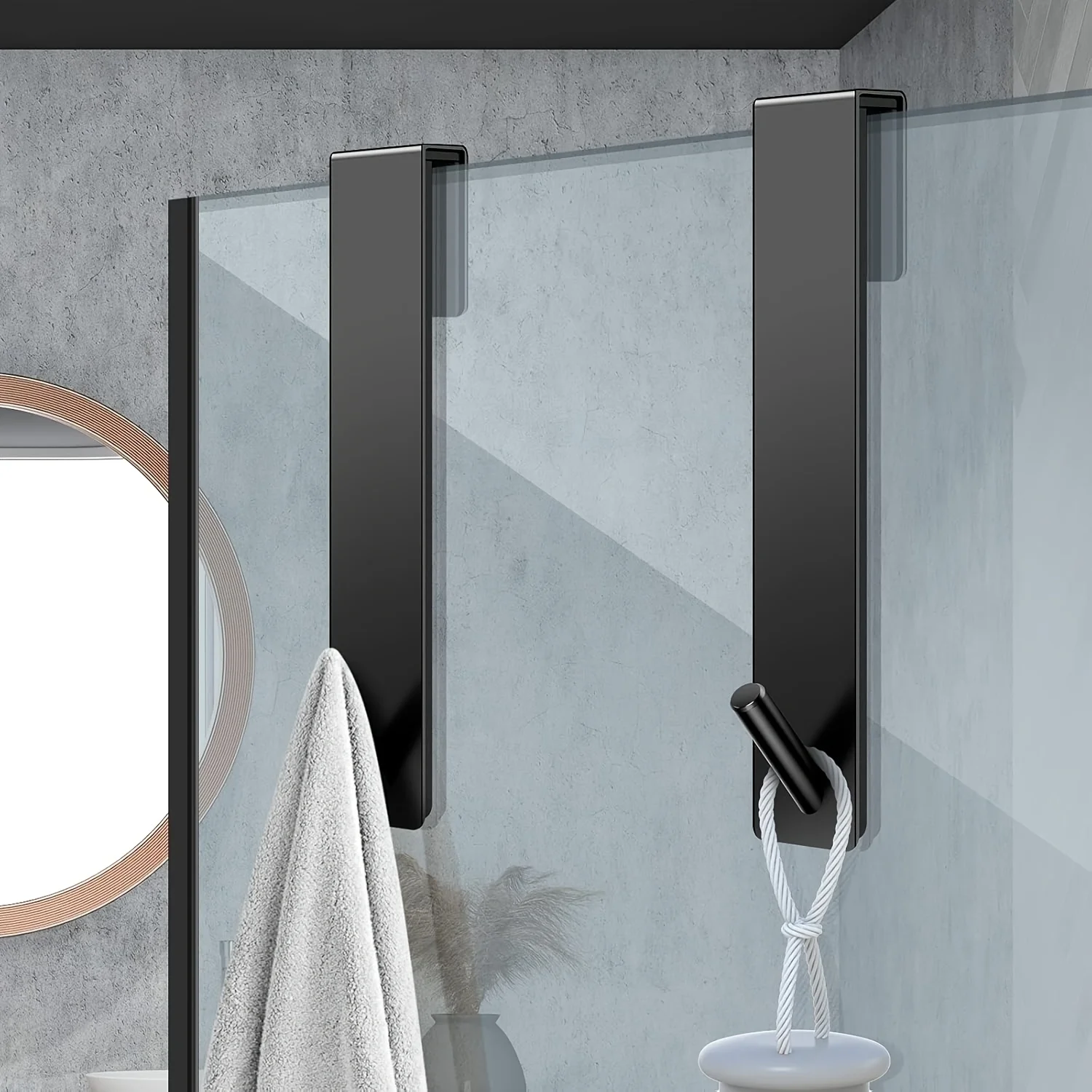 2pcs Heavy-Duty Stainless Steel Glass Door Hooks with Silent Pads - Wall-Mounted Towel Rack for Bathroom for Towels Robes, Coats