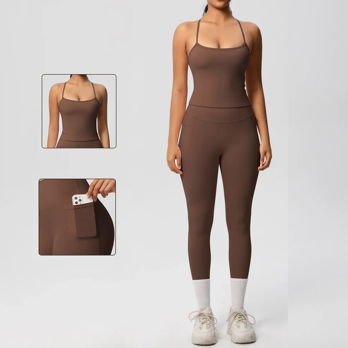

2 PCS Sportswear With Pocketed Yoga Set Gym Clothes Yoga Suits For Women Fitness Set Tracksuits Sports Leggings Bra Gym Leggings