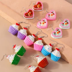 Aihua New In Cute Resin Funny Food Earrings Sweet Simulation Birthday Cake Ice Cream Earrings Girl Kids Jewelry Gifts