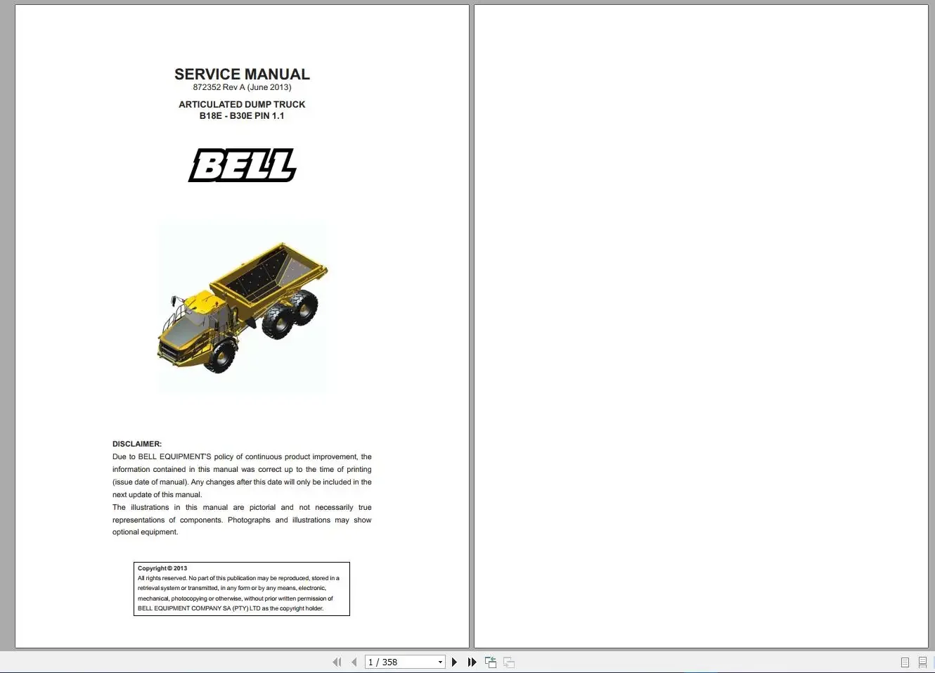 BELL Articulated Dump Trucks Operator Manual, Service Manual and Part Manual Full DVD