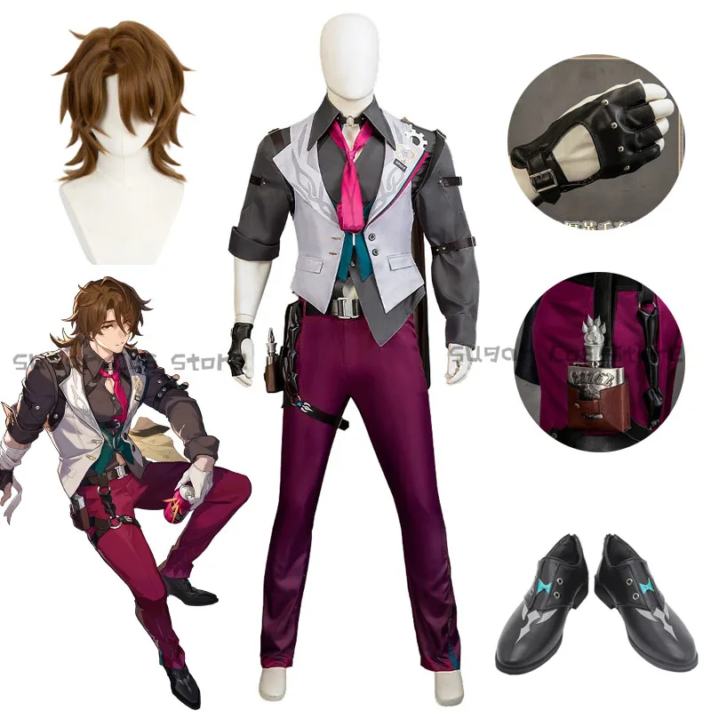 Disfraz de juego Honkai Star Rail Gallagher para hombre, traje de Cosplay, peluca, pantalones, camisa, chaleco, corbata, zapatos, accesorios de fiesta de Halloween