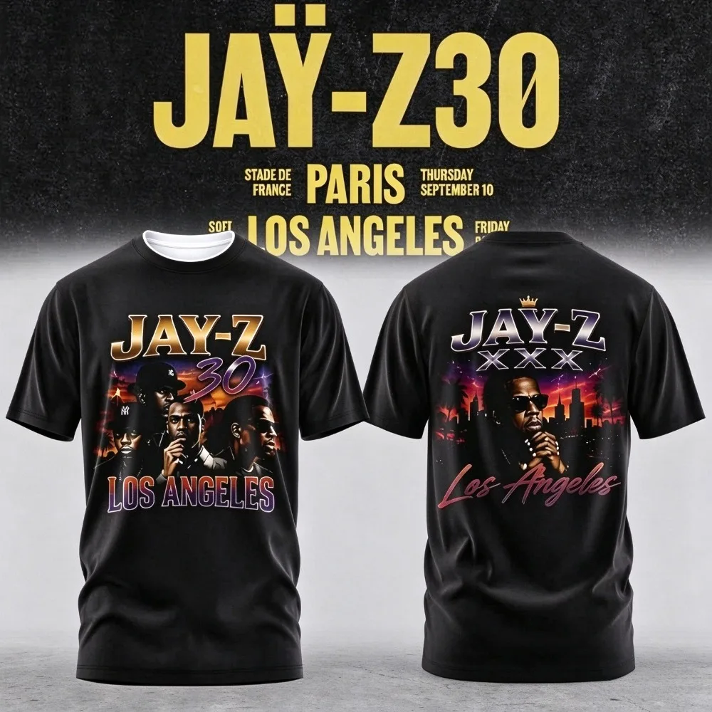 JAŸ Z 30 Show Los Angeles 2026 Edition Summer Men's and Women's Fashion T-shirt Comfortable Breathable High Quality Ins Y2k