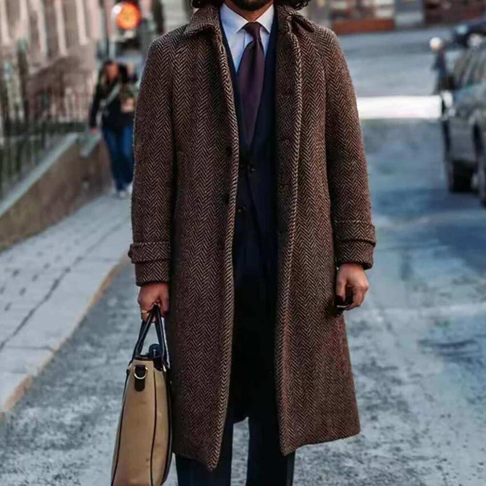 

Vintage Woolen Men's Suit Jackets Outfits 1 Piece Single Breasted Smart Casual Blazers Business Customized Outerwear Warmth