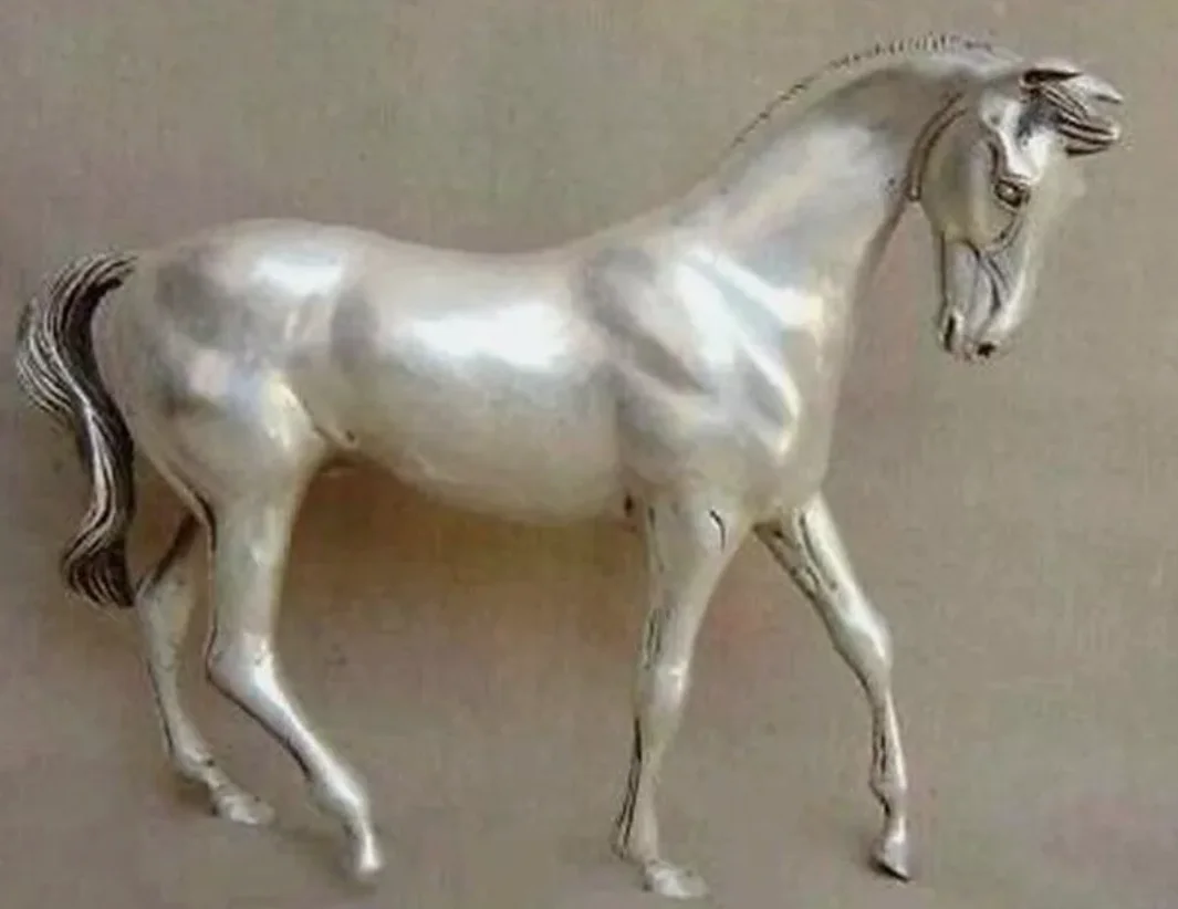 Antiques Tibet Silver Horse Statue Bronze Smooth sailing~Wish U Wealth