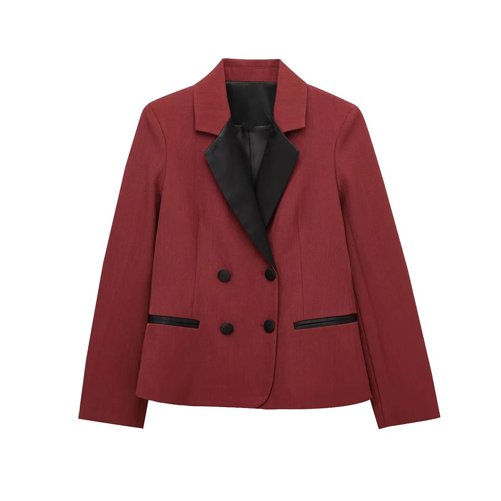 Blazer europeo de manga larga para mujer, traje informal con solapa y doble botonadura y pantalones, estilo Popular