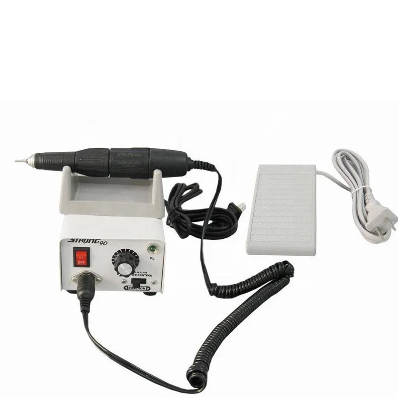 Strong-90 Micromotor Escova, 35000 RPM, Moagem Handpiece, Metal, Caixa de Controle, Cor Prata, Nail Drill