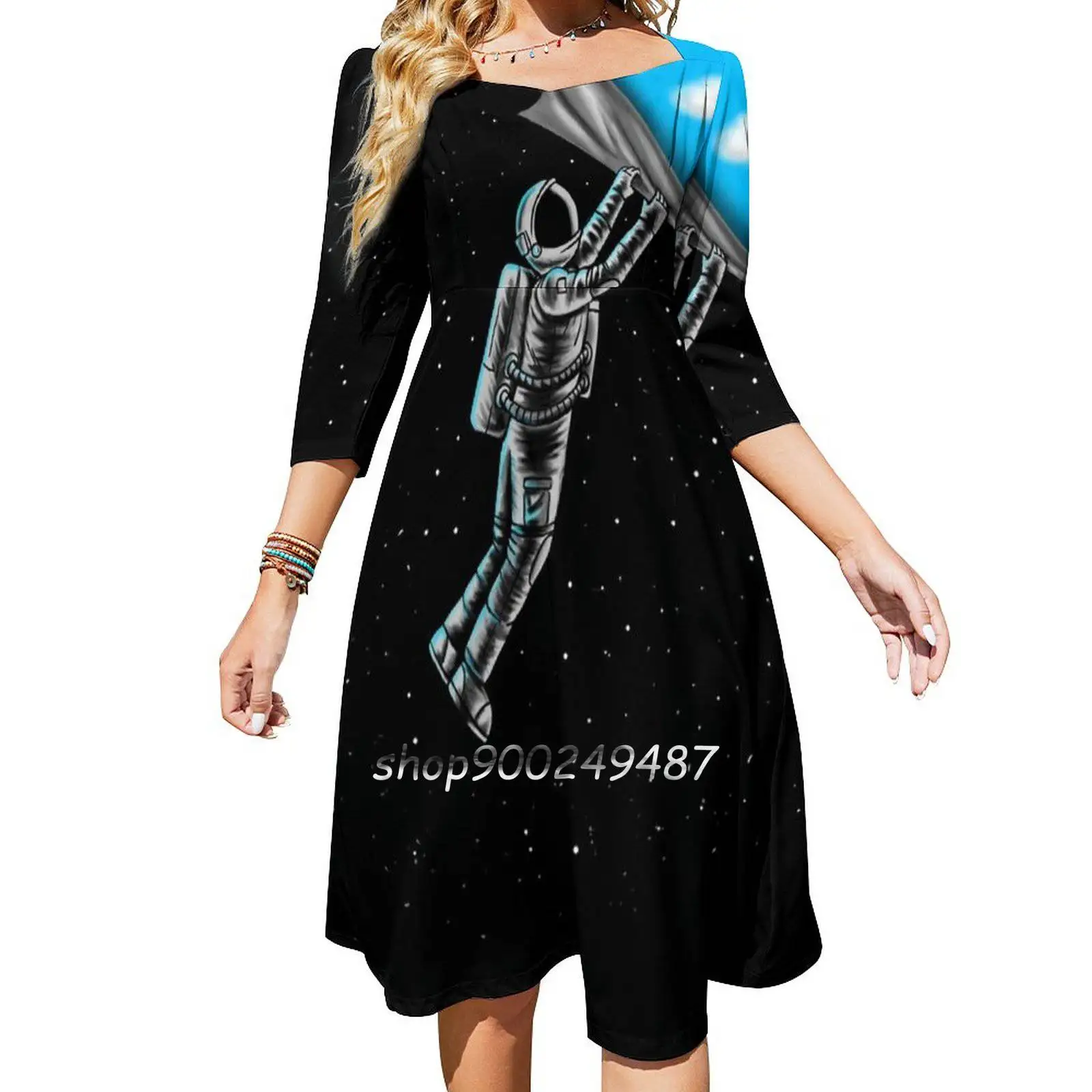 Astronaut Open The Sky Evening Party Dresses Midi Sexy Dress Female Sweet One Piece Dress Korean Astronaut Space Man Spaceman