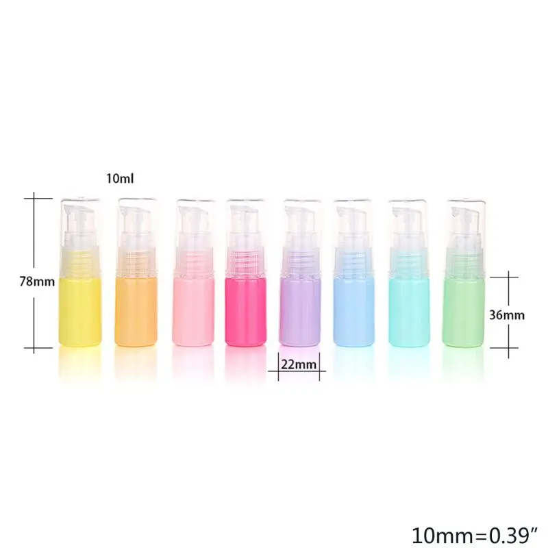 8Pcs 10ml Macaron Candy Color Refillable Empty Bottles Cosmetic Sample Pump Vial Container Makeup Cream Lotion Storage Bottles
