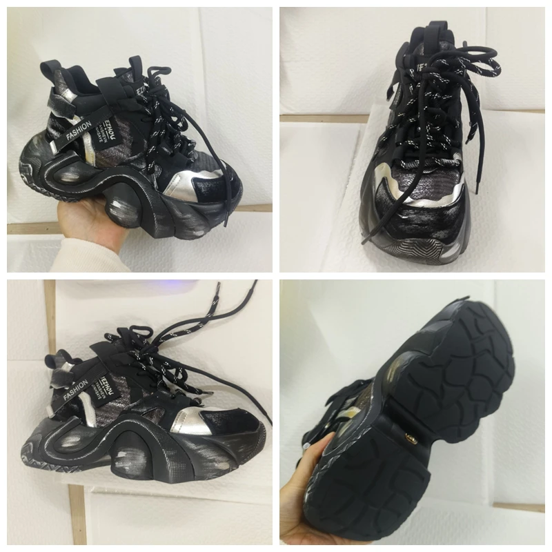 Koznoy sepatu kets wanita 5cm, sepatu Platform asli kulit babi, Sneaker vulkanisir nyaman musim semi musim panas warna campur mode musim gugur