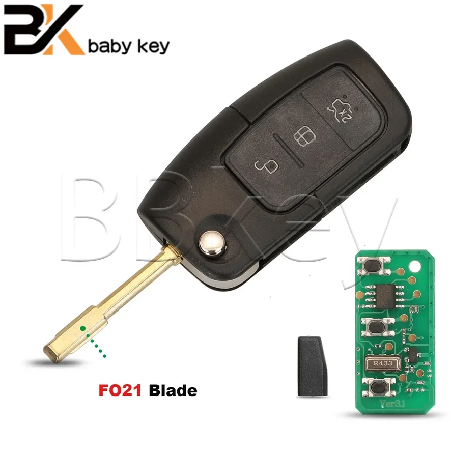 

Ключ BB для Ford Fiesta Focus 2 Ecosport Kuga Escape C Max Ka Fob HU101 / FO21 Автомобильный дистанционный брелок ASK 433 МГц 3 кнопки