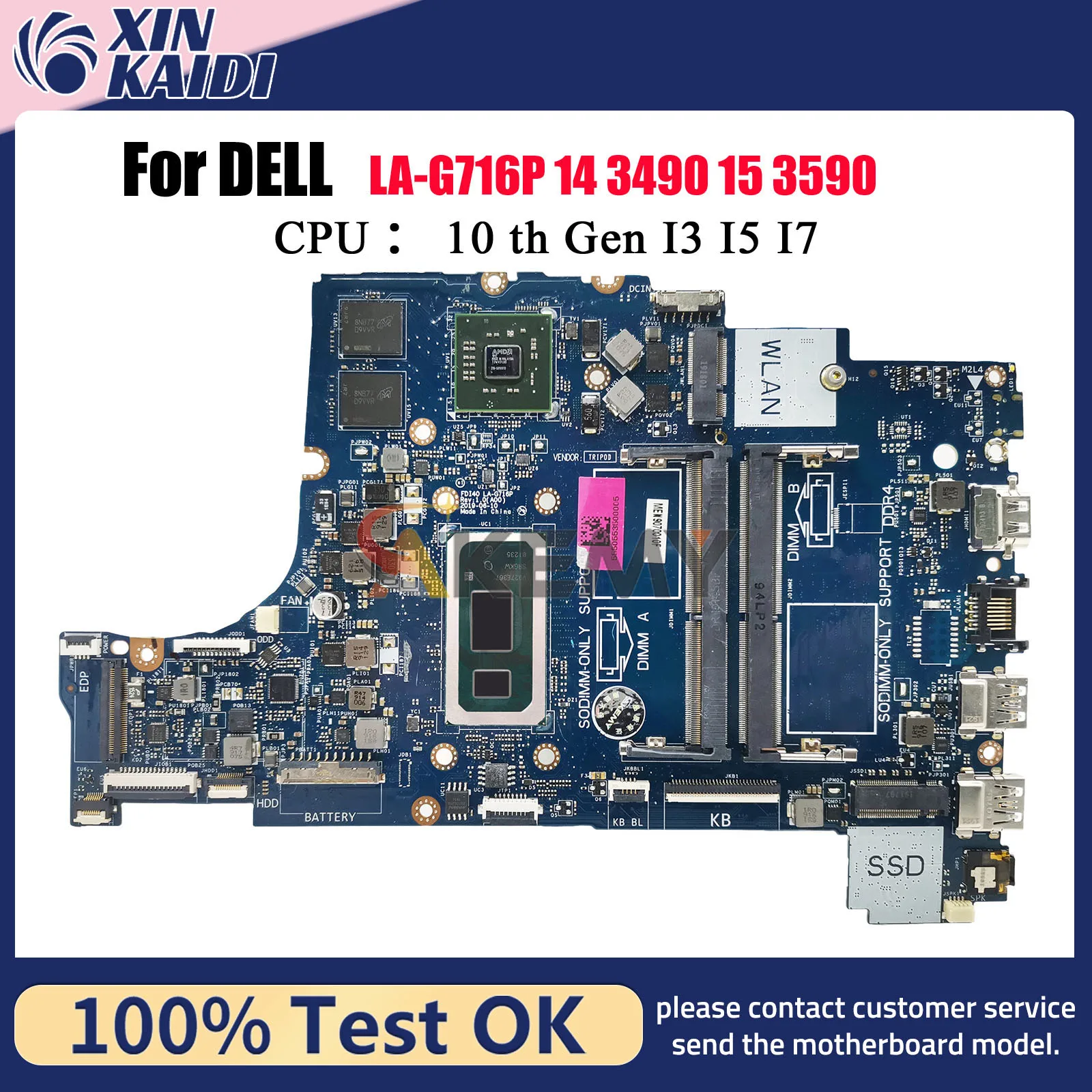 

Материнская плата для ноутбука Dell Inspiron 3490 3590 5494 LA-G716P с процессором i5 i7 10-го поколения V2G GPU P43V7 100% протестировано, ОК