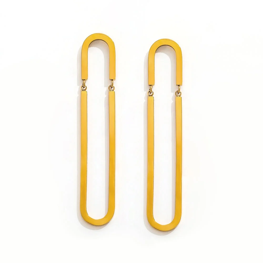 

Joolim Jewelry High Quality PVD Wholesale Waterproof Fashion Paper Pin Link Chain Movable Hoop Stainless Steel Earring for Women