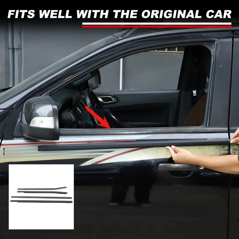 

For Ford Ranger Wildtrak T6 T7 T8 2013-2021 ABS Rubber Black Car Window Exterior Laminating Seals Trim Stickers Car Accessories
