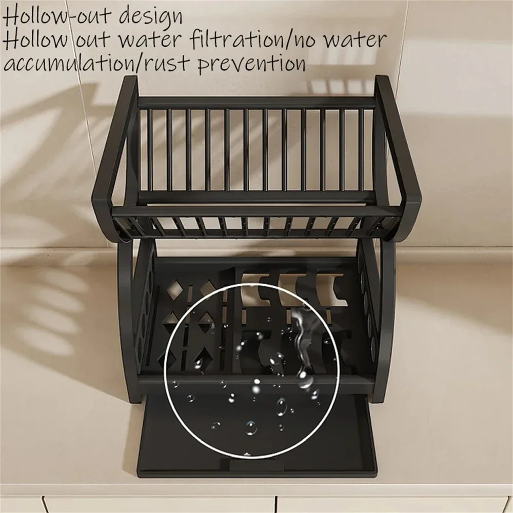 2-Tier Dish Drying Rack Kitchen Countertop Drainer Shelf Large Capacity Bowl Plate Organizer Space Saver with Utensil Holder