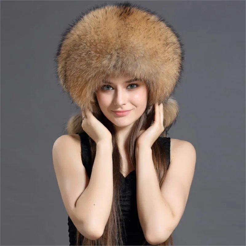 New whole fur real Maolifeng northeast female raccoon hair five ball big hat