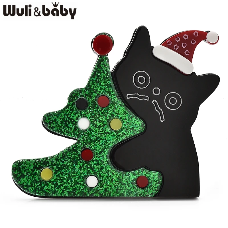 

Wuli&baby Acrylic Holding Tree Cat Brooches For Women Unisex Lovely Wear Christmas Hat Pet Casual Party Brooch Pins Gifts